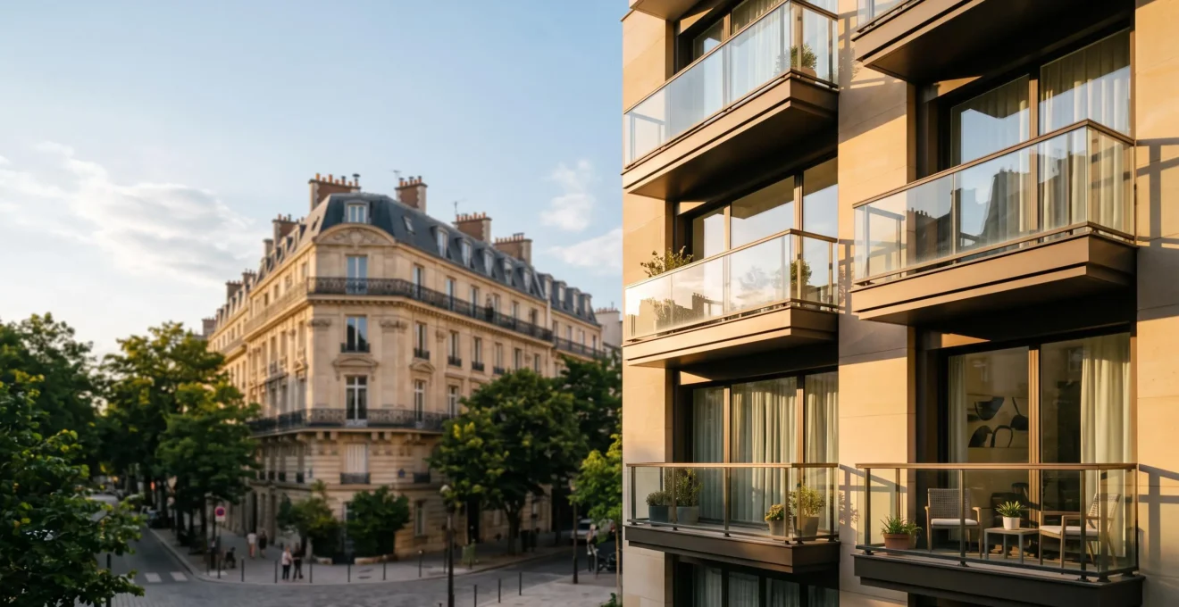 Façade d'un immeuble résidentiel neuf en France, symbole de qualité et d'investissement sécurisé face à l'ancien
