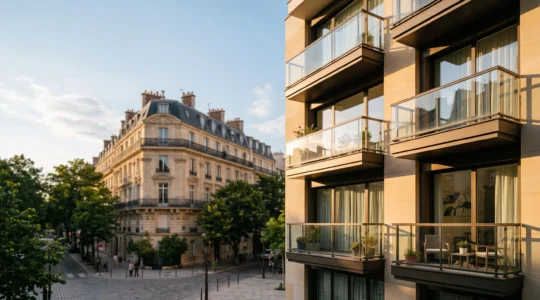 Façade d'un immeuble résidentiel neuf en France, symbole de qualité et d'investissement sécurisé face à l'ancien