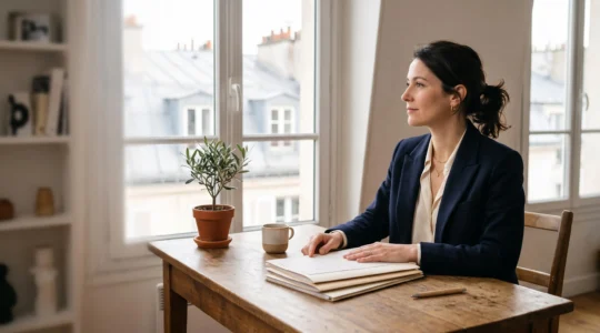 Bureau lumineux avec des dossiers fiscaux organisés symbolisant la vigilance d'un contribuable français