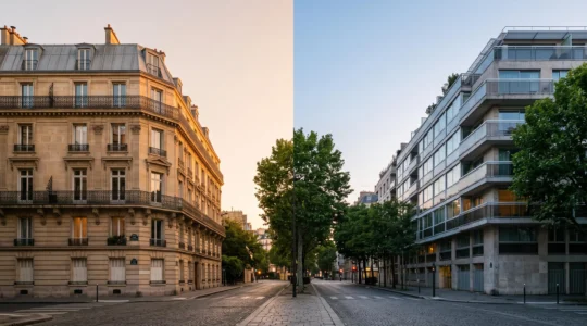 Deux facades d'immeubles francais symbolisant le passage de la loi Duflot a la loi Pinel en defiscalisation immobiliere