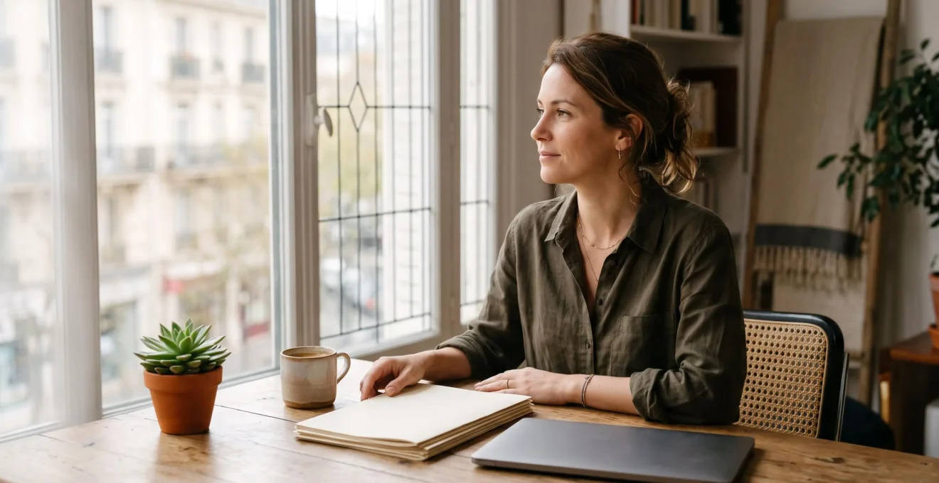 Personne sereine consultant ses documents financiers pour calculer son impôt sur le revenu en France