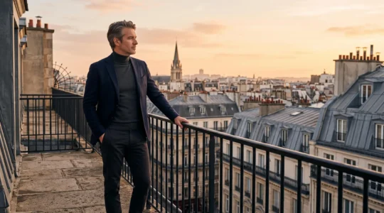 Investisseur immobilier français observant un quartier urbain en pleine valorisation, symbole de la construction d'un patrimoine locatif